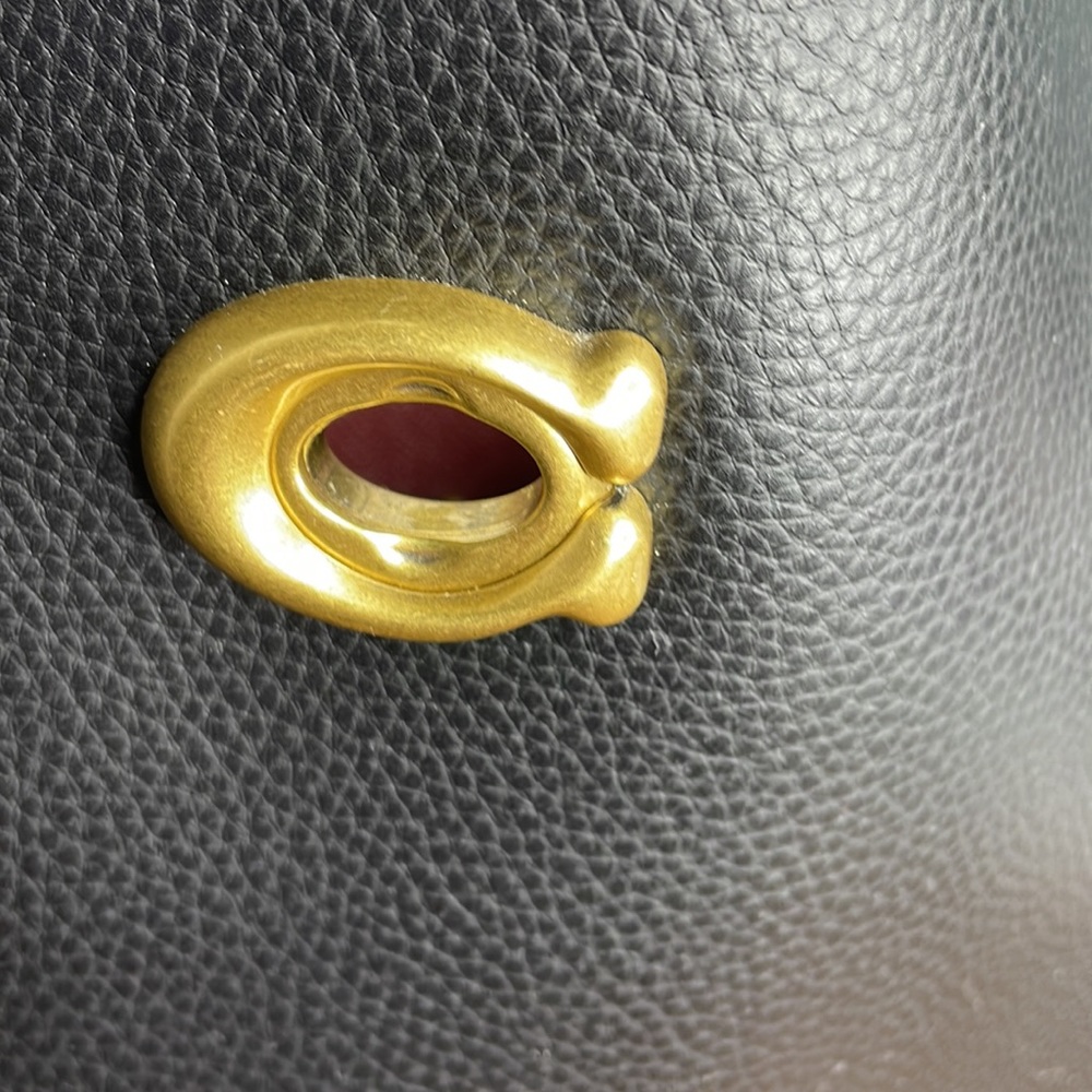Coach Black Leather Tote with Burgundy Tag and Gold Hardware - Picture 4 of 14
